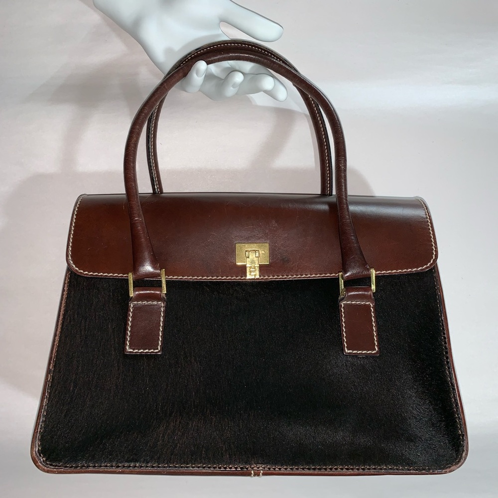 Authentic Lambertson Truex Brown Pony Hide Satchel - image 1
